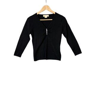 Michael Kors Womens Studded V Neck Pullover Sweater‎ Size Medium Black Bling
